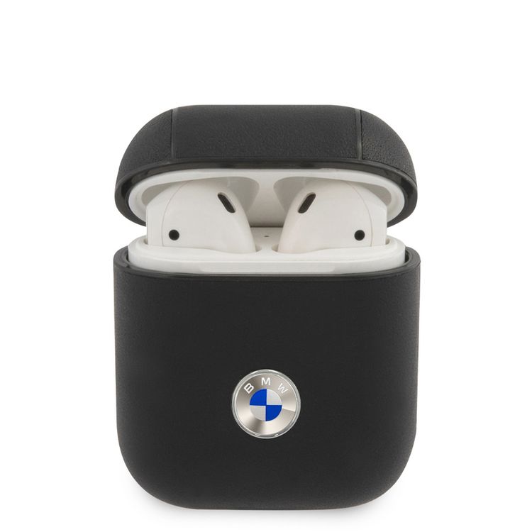 CG Mobile Genuine Leather Case for AirPods 1 & 2, BMW Signature Collection, Silver Metal Logo, Dustproof, Scratchproof - Navy