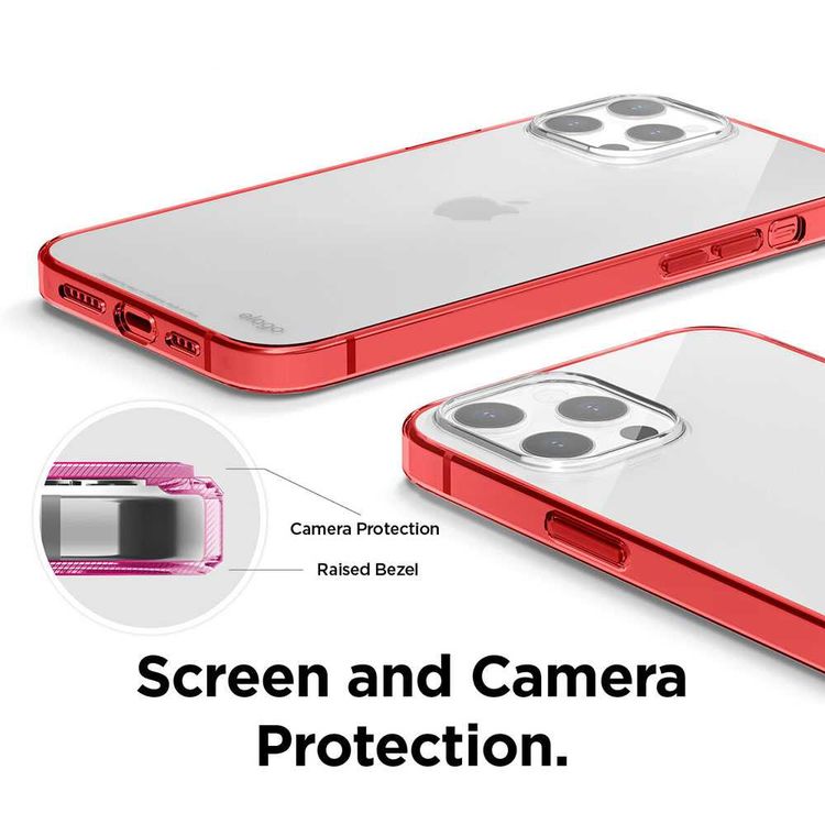 Elago Hybrid Case Compatible for iPhone 12/12 Pro (6.1"), Shock Absorbing Case Suitable Wireless Charging, Screen & Camera Protection - Red