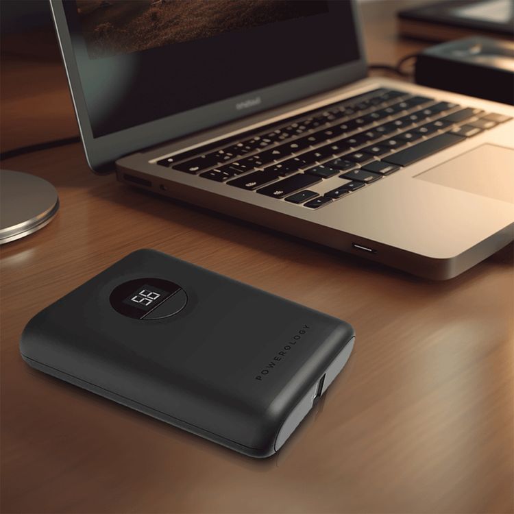 Powerology Ultra-Compact PD 10000mAh Power Bank with Digital Display, 20W Power Delivery, USB-A QC 18W, 0%-60% Charge in 35 Minutes, PowerDash 3.0, Lithium-ion Battery, Lightweight & Compact - Black