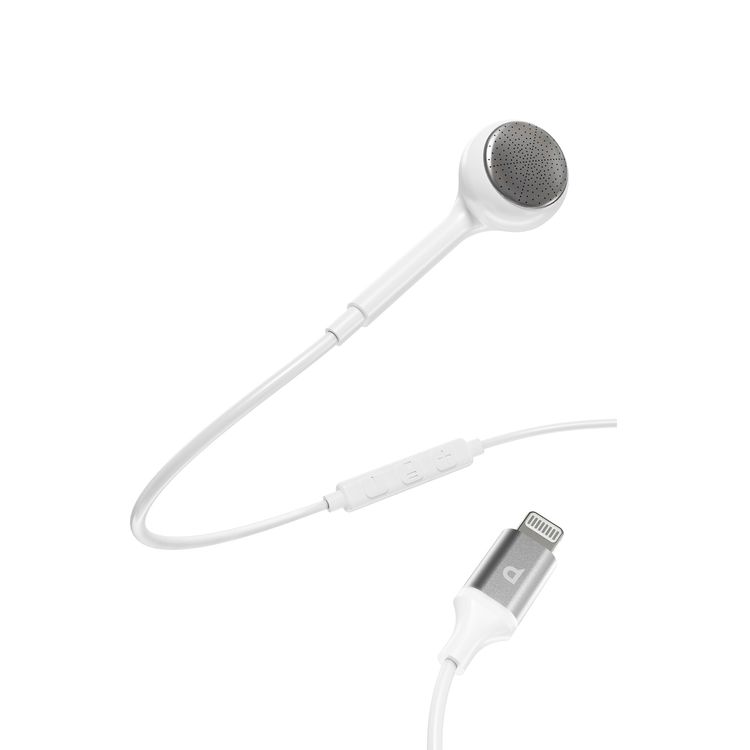 Powerology Mono Earphone with Lightning Connector, Active in-Line Control Buttons, HD Sound, 1.2m Cable Length, 3mW Maximum Power - White