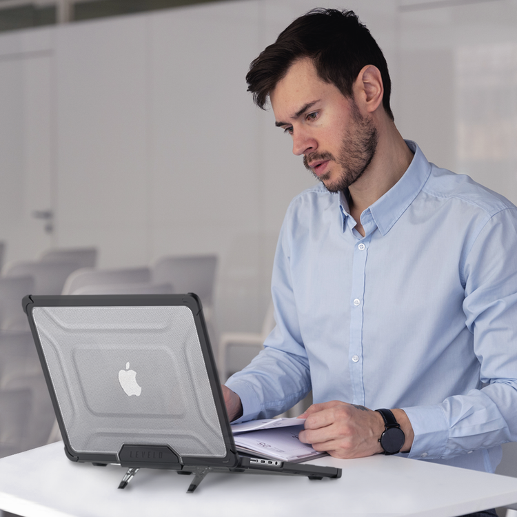 Levelo Espectro Case for MacBook Air 13.3" (2018-2020), 360° Full Protection, Foldable Stand Design, Built-in Air Vents, Shock-Proof Edges, Easy Installation & Removal - Black