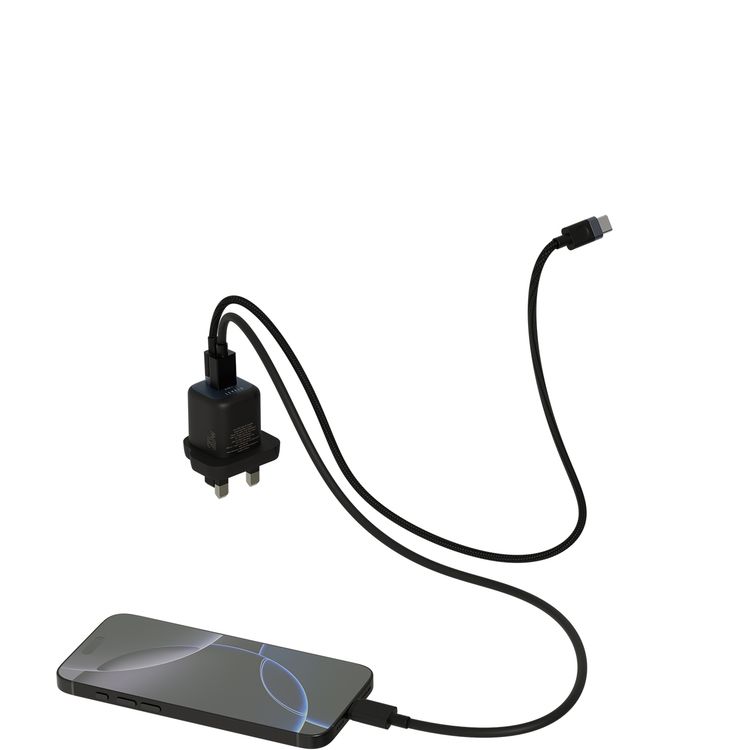 Levelo Vero GaN  Double Port Adapter with Type-C to Type-C Cable, PD 20W, Type-C + USB-A Ports, 20W Max Output, Fast Charging, Over Charge Protection - Black / Blue