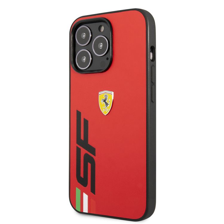 Ferrari Leather Printed Big SF Logo Hard case, Drop protection, Compatible with iPhone 13 Pro - Red