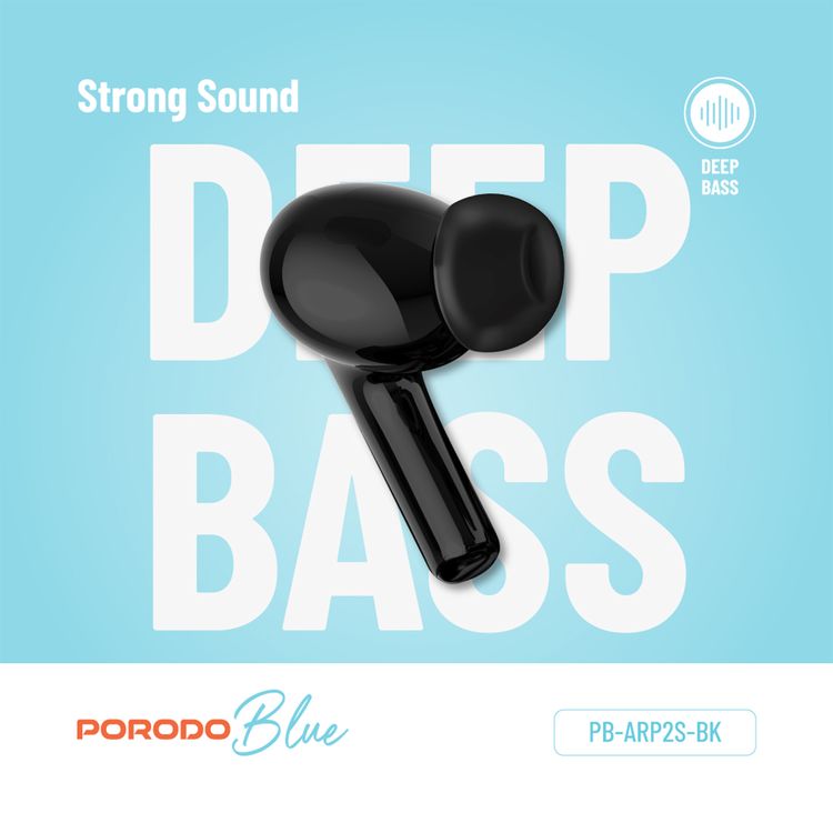 Porodo Blue AirPods Pro2 with Screen, Deep Bass, Touch Control, Camera Shutter, Music Playback, Call Management, 20 Hours Working Time, 1.47 inches Screen size - Black