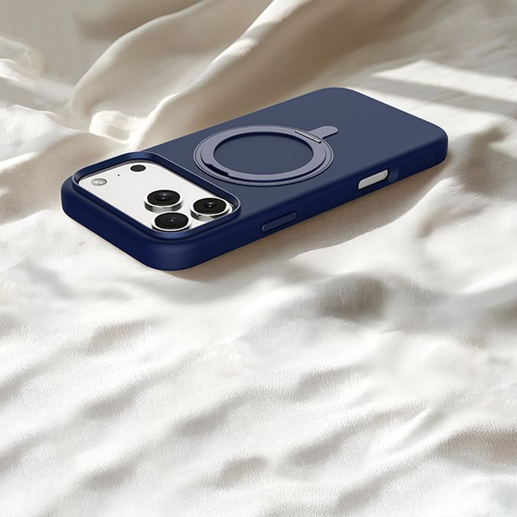 Levelo Iris Pro MagSafe Liquid Silicone Case with Built-in 360° Kickstand for iPhone 17 Pro Max, Metal Accents, Shock-Resistant Bumper, Aluminum Alloy Frame for Camera & Buttons, Drop-Tested, Strong Magnets, Premium Silicone Grip - Dark Blue