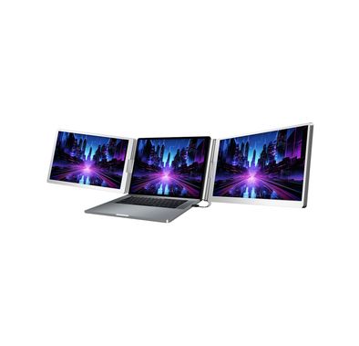 Powerology Dual Screen Portable Monitor with Expansive 14-inch Full View, 1200p Full HD Resolution, Windows & macOS Compatibility, 89º Horizontal & Vertical View Angle - Silver