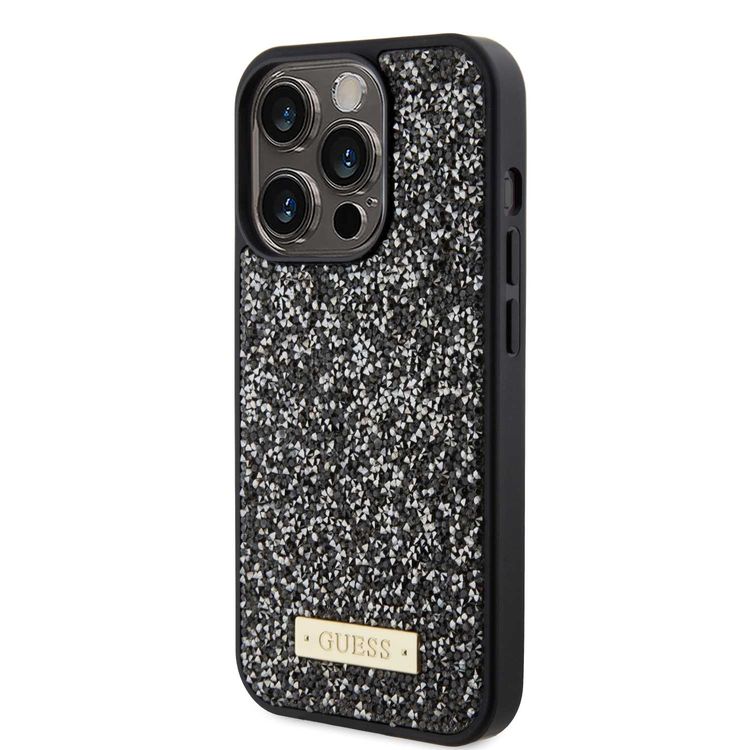 Guess Rhinestone Case with Metal Logo - Black - iPhone 15 Pro
