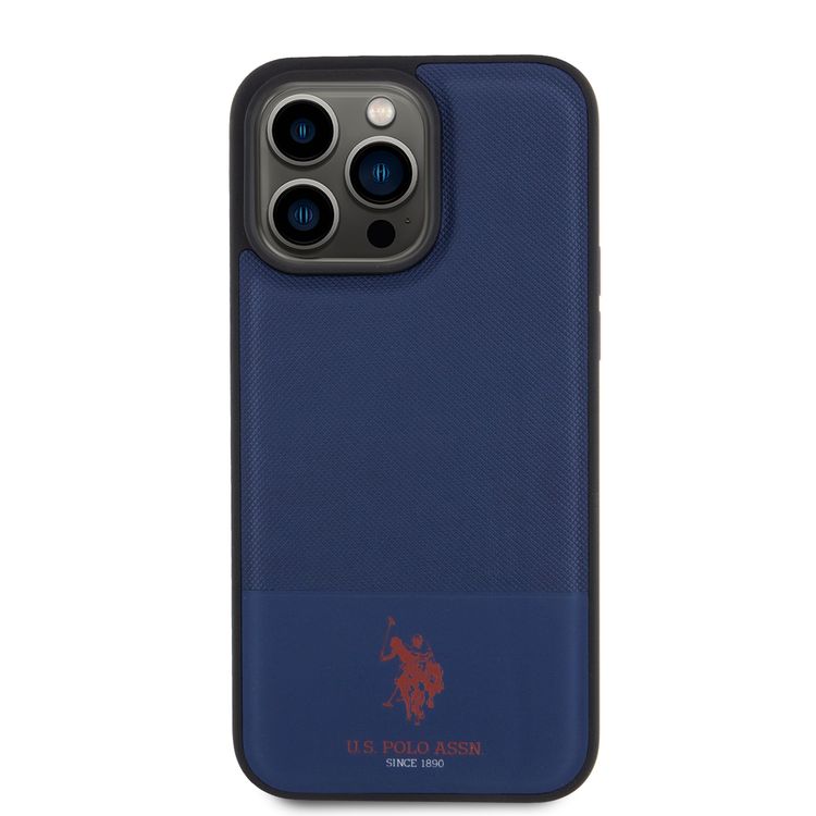 U.S.Polo Assn. PU Leather Mesh Pattern DH Case for iPhone 15 Series - Navy - iPhone 15 Pro