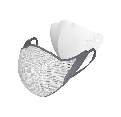 Airpop Active Reusable Face Mask with 5-Layer Filter Face Coverings for Sports, Breathable & Comfortable, Replacement Filter System, Moisture-Wicking Outer Shell - White / Gray