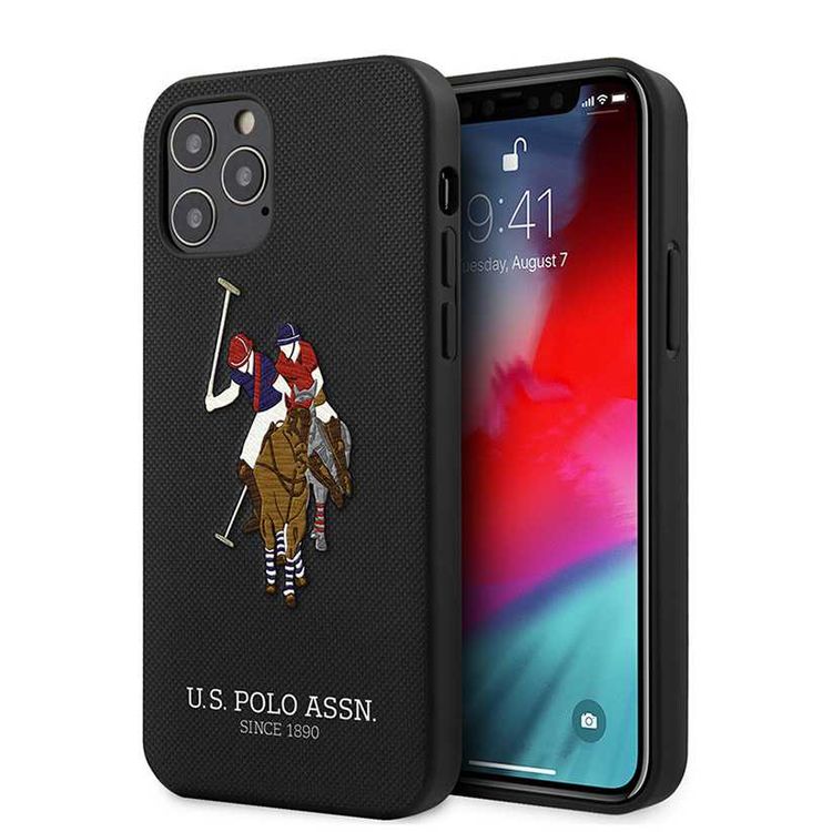CG Mobile U.S. Polo Assn. PU Hard Case Polo Embroidery for iPhone 12 / 12 Pro (6.1") Shock & Drop Protection Suitable with Wireless Chargers Officially Licensed Black