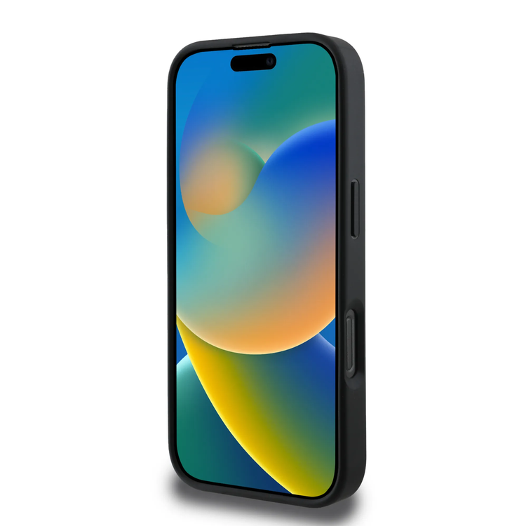 Guess Magsafe PU Grained with Gold Ring and Logo Case for iPhone 16 Pro Max, High Quality Material, Comfortable and Secure Grip, Lightweight - Black