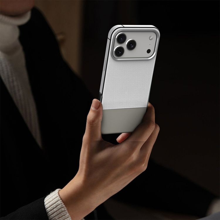 Levelo Cuir Leather Hybrid Case with Comfortable Grip for iPhone 17 Pro Max, Strong Magnets & MagSafe Compatible, Shock-Resistant Bumper, Aluminum Alloy Frame for Camera & Buttons, Drop-Tested - Silverstone