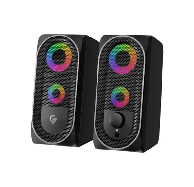 Porodo Gaming Stereo Speakers 10W, RGB Light Effect Speaker, Lighting Touch Sensor, USB & 3.5mm Universal Plug, Volume Control Knob, Portable Computer Speaker - Black