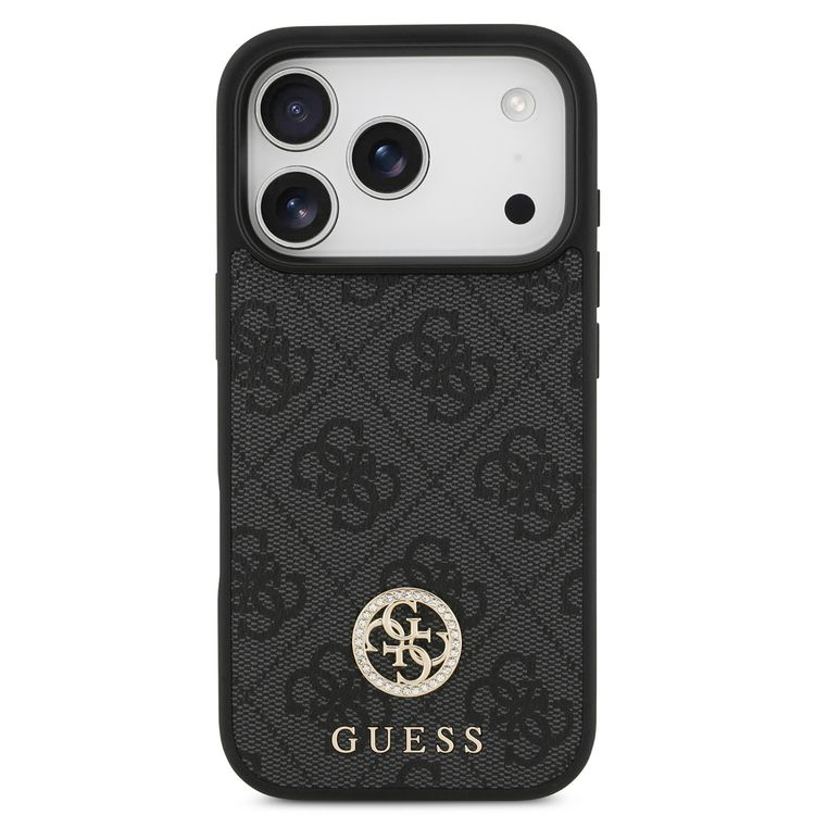 جراب MagSafe 4G من الجلد الصناعي مع شعار كلاسيكي ومرصع لجهاز iPhone 17 Pro Max، تصميم خفيف الوزن، حماية من السقوط، سهل التركيب، بروفايل نحيف، تغليف مستدام، قبضة مريحة - أسود