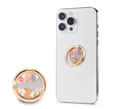 Guess Metal Ring Stand 4G, Compatible with All Smartphone - Flower Purple