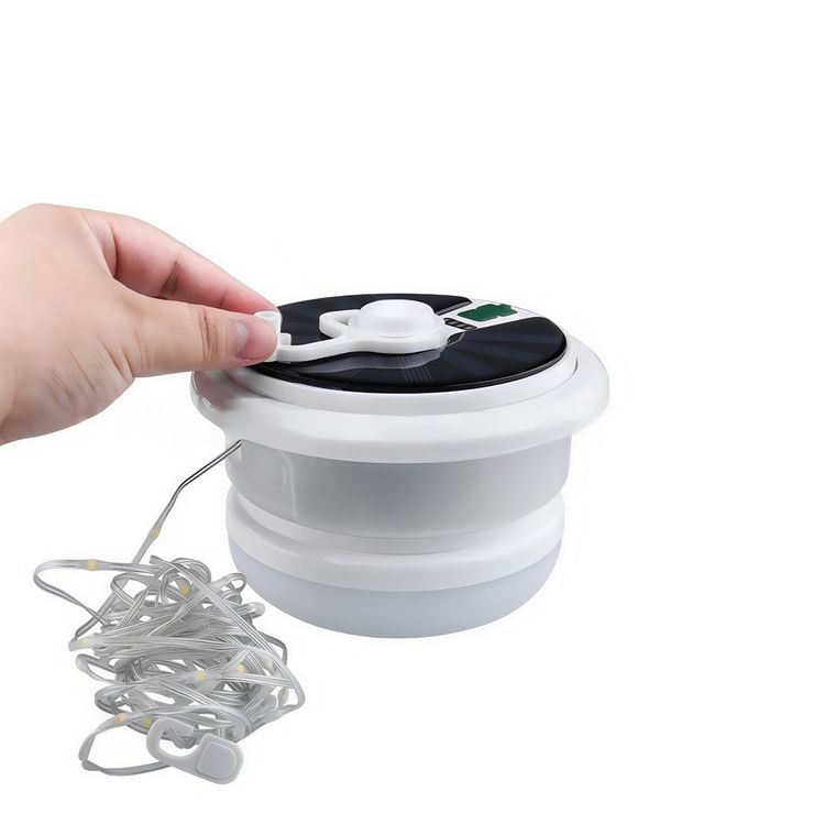 Green Lion Solar LED Lumex Camping Light and Built-in String Light with 500lm Brightness, Dual Power Sources, IP65 Water Resistance, Built-in Hanging Hook, Battery Level Indicator, 10m Light String, 3000mAh Battery, 5-8 Hours Working Time - White