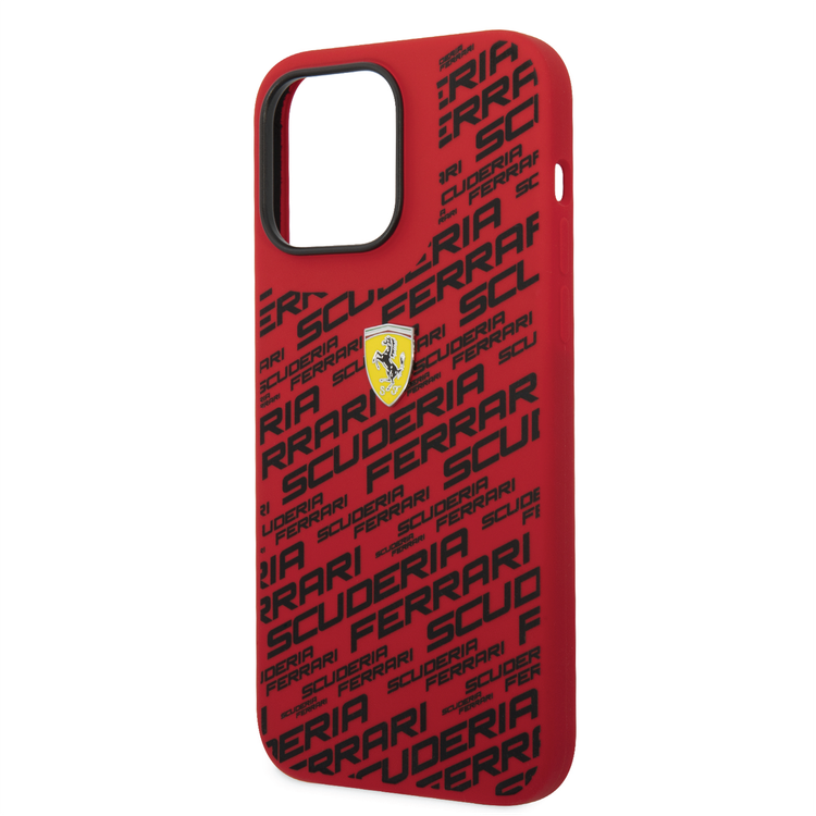 Ferrari Liquid Silicone Case All Over Printed Scuderia iPhone 14 Pro Compatibility - Red