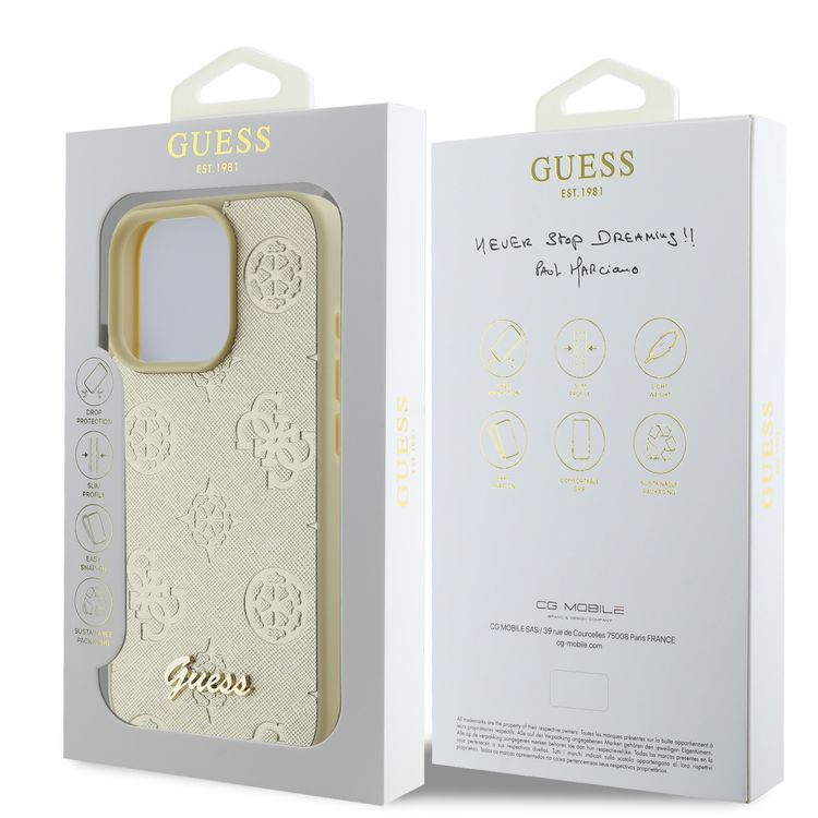 Guess Peony Hard Case for iPhone 16 Pro Max with Slim & Lightweight Design, Super Durable Materials, Comfortable Grip, Drop Protection - Gold