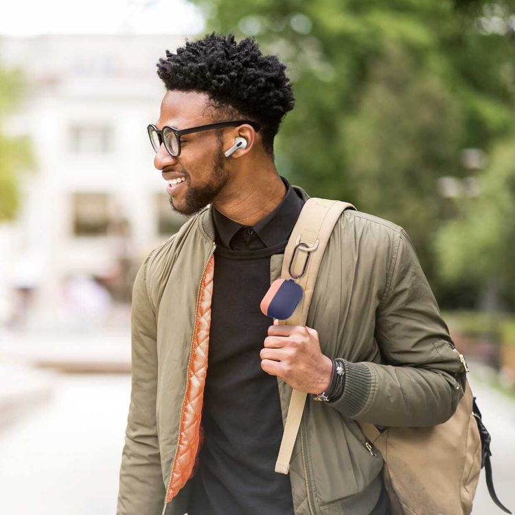 Elago Duo Hang Case for Apple Airpods Pro - Top-Peach / Medium Gray, Bottom-Jean Indigo