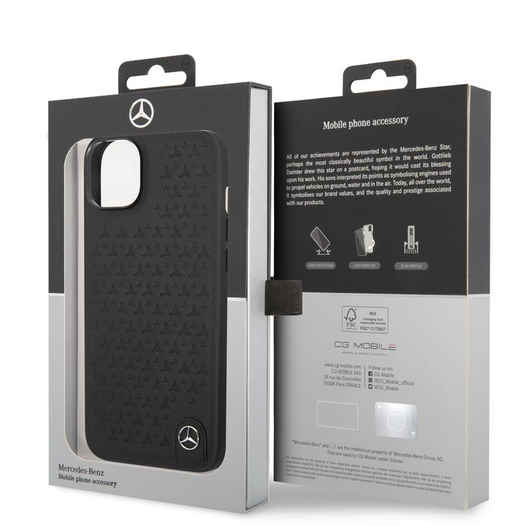 Mercedes-Benz Genuine Leather Case with Star Pattern iPhone 14 Plus - Black