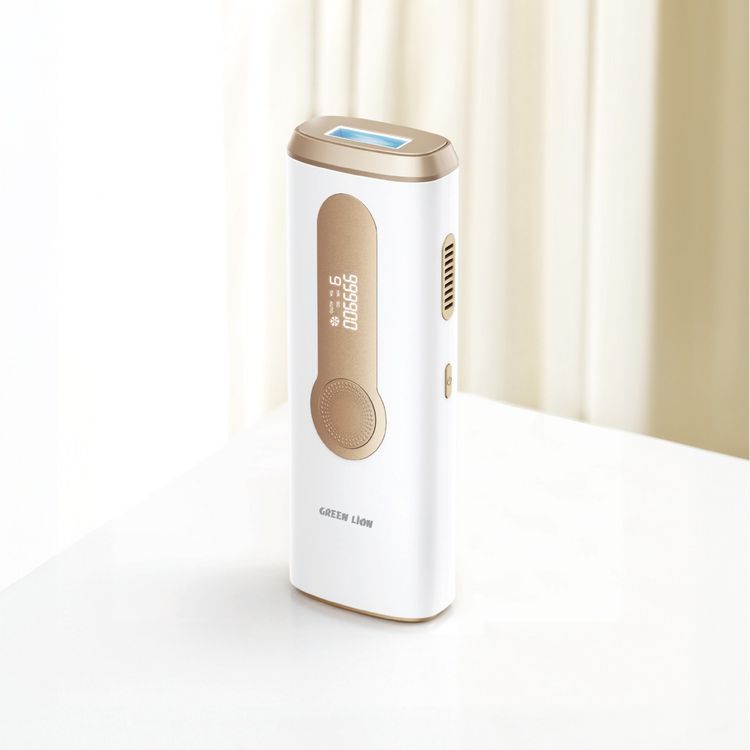 Green Lion Hair Removal Laser 3-in-1 Function with Over 999,900 Flashes, Digital Display, Safety Sensor, 5-35°C Temperature, DC Connector Port, 36W Power - White
