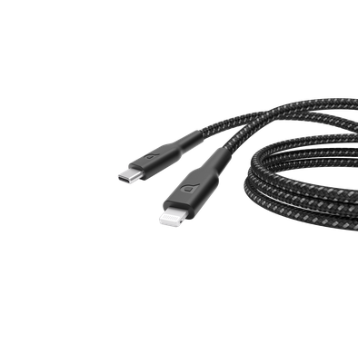 كابل باورولوجي مضفر من USB-C إلى Lightning - أسود