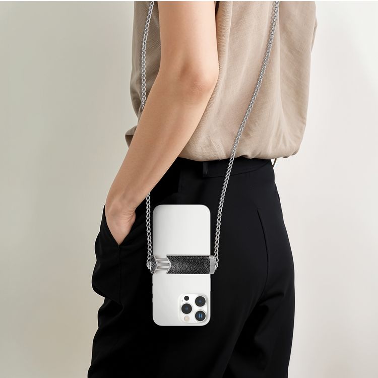Levelo Lana Crossbody Chain Back Clip Phone Holder with Aluminum Material, 1.2m Chain Length, Anti-Corrosion Chain, Universal Compatibility - Black