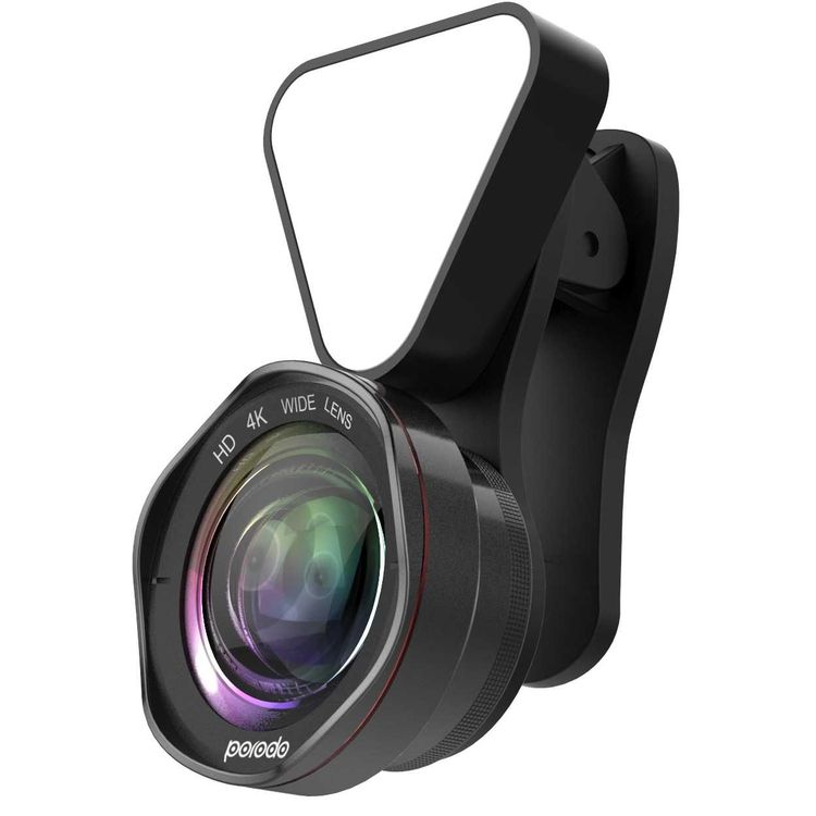 Porodo 3 in 1 Phone Camera Lens with Detachable Flash 3 Level Brightness - Adjustable Angle - 0.6x Wide Angle Lens - 15x Macro Lens - Dual Lens Suitable for Smartphones - Black