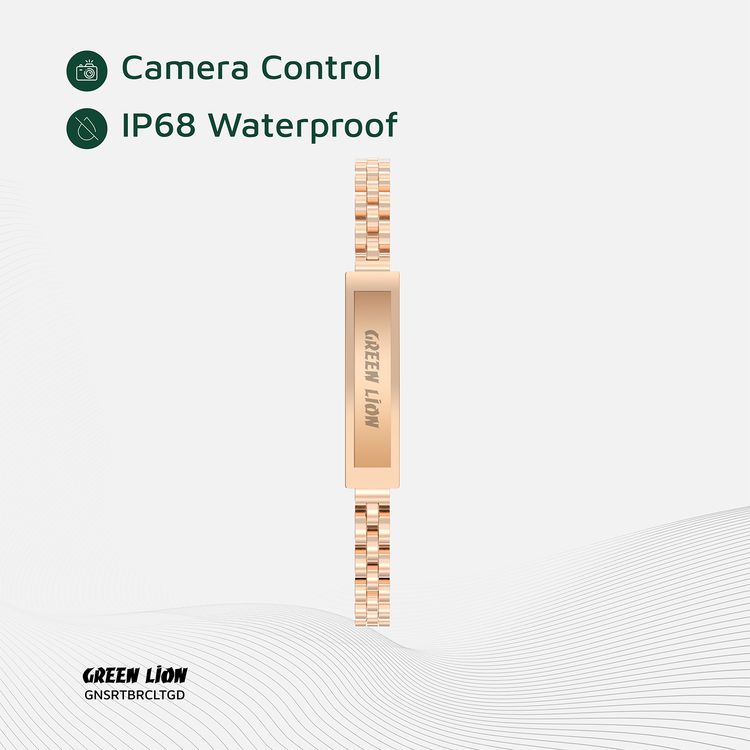 Green Lion Smart Bracelet Zinc Alloy Case with Heart Rate & Sleep Monitoring, Camera Control, 5 Days Working Time, Waterproof, 16mAh Battery Capacity, Bluetooth 5.1 - Gold