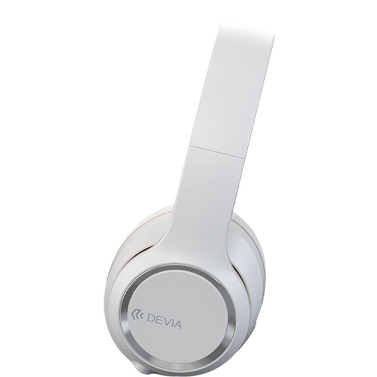 Devia Kintone Series Wireless Headset with HIFI Sound Quality, Hands-free Calling, Subwoofer Switch Button, 24 Hours Playtime, Foldable Design, Lightweight - White