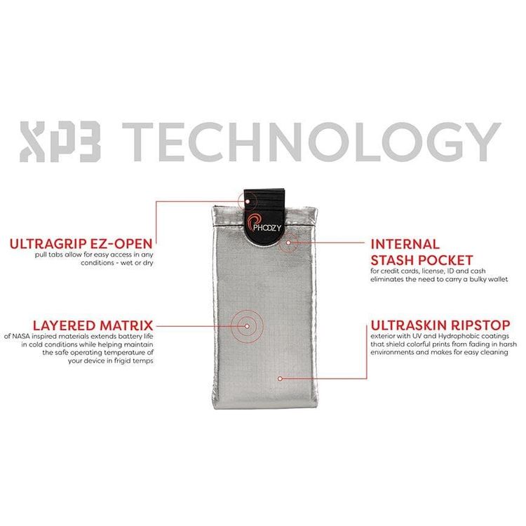 Phoozy XP3 Series Thermal Mobile Phone Case Capsule with Internal Stash Pocket, Insulated Ultra-Slim Weatherproof Pouch, Floating Case Bag, Multi Attachment Strap Silver-Medium