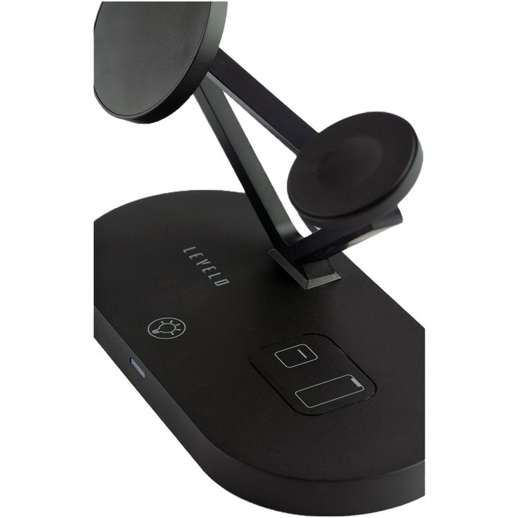 Levelo Premio 5-in-1 Wireless Charger with MagSafe Compatibility, 15W Fast Wireless Charging, Overcurrent Protection, Built-in LED Light, Automatic Object Detection - Black