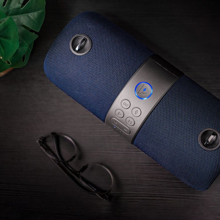 Powerology Cypher Portable Bluetooth Stereo Speaker with RGB Lighting, Up to 5.5 Hours Play Time, 3600mAh Battery, 10m Transmission Range, Compatible with Siri & Google Smart Assistant - Dark Blue