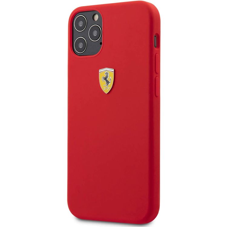 CG MOBILE Ferrari TPU On-Track Silicone Hard Case Metal Logo Compatible for iPhone 12 / 12 Pro (6.1") Shock & Scratches Resistant, Easy Access to All Ports (Cameras, Buttons & Speakers) Protective Back Cover Suitable with Wireless Chargers Officially Licensed - Red