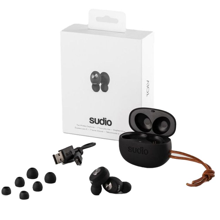 Sudio Tolv True Wireless Earbuds, Compatible with Android and iOS, Features a Microphone on Both Earbuds, Automatic Pairing Between Earbuds and Device, Up to 35 Hours Total Play Time, 10 m Bluetooth Range - Black