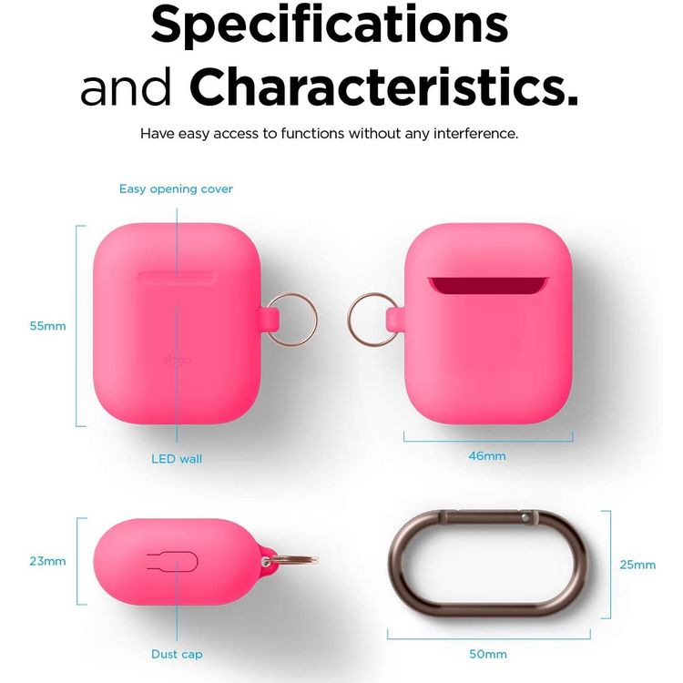 Elago Skinny Hang Case Cover Compatible for Apple AirPods 1&2 Generation, Upgraded Premium Silicone, Front LED Visible, Scratch Resistant, Drop Resistant, Protective Cover