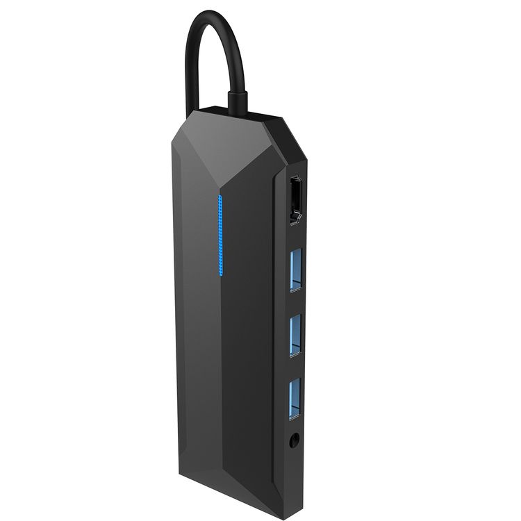 Porodo Gaming 9-in-1 USB-C Hub 4K Gamers Edition with SD & Micro SD Slots, 4K HDMI Output, RJ45 1000 Mbps, 3.5mm Audio Jack, 100W PD, V3 USB-A Port, Lightweight & Portable - Black