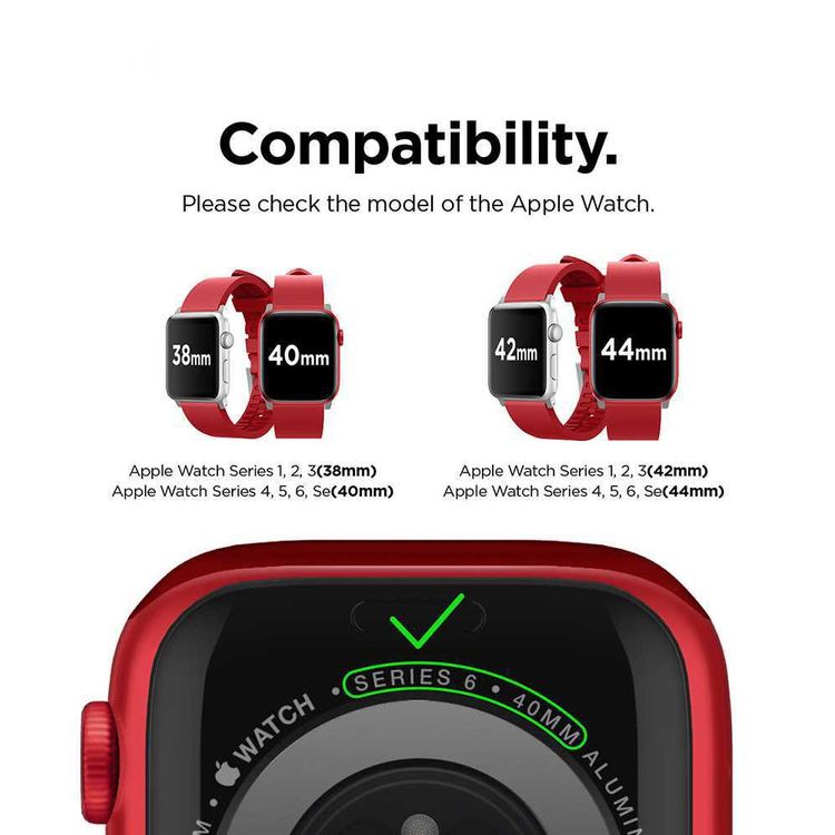 Elago Premium Fluoro Rubber Strap, Fit & Comfortable Replacement Wrist Band, Adjustable Straps Compatible for Apple Watch 40mm - Red