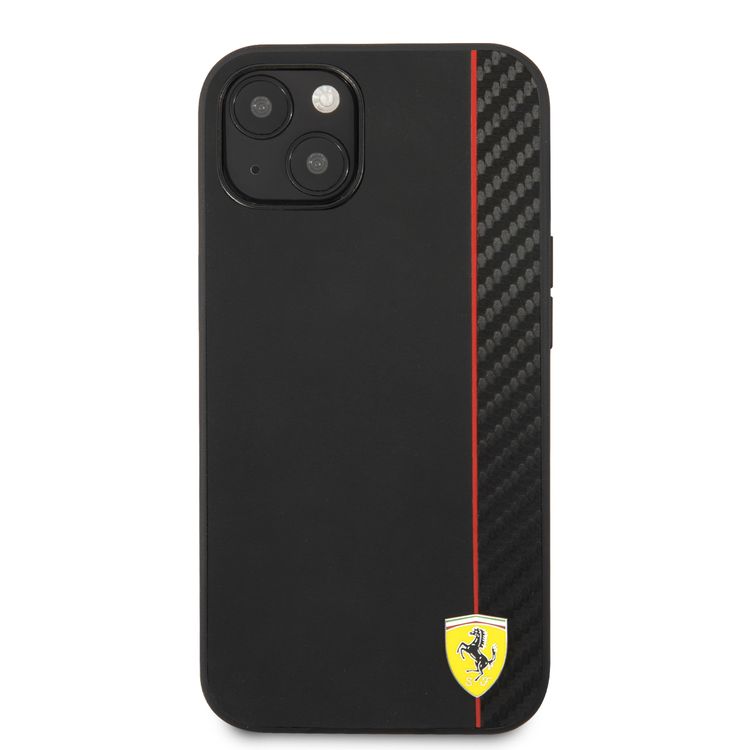 CG MOBILE Ferrari Hard Case PU Smooth & Carbon Effect Vertical Stripe Metal Logo Compatible for iPhone 13 (6.1") Anti-Scratch, Easy Access to All Ports