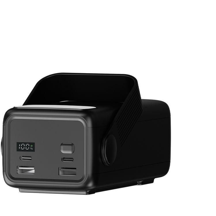 Porodo Lara 30000mAh Power Bank with Flashlight, Portable Handle, PD 20W, Fast Charging, ×2 USB-A & USB-C & Micro Ports, 4 Integrated Cables, Universal Compatibility - Black