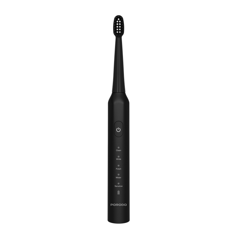 Porodo Lifestyle W-Sonic Electric Toothbrush with Quadrant Smart Timer, 18000-20000 Strokes/Minute Vibration Frequency, 500mAh Battery Capacity, Up to 50 Days Working Time, Round Shape Bristle, Low Noise Level, IPX7 Water Resistance Level - Black