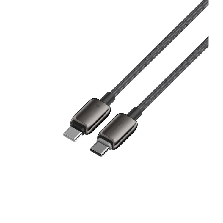 كابل Powerology Zinco Series USB-C إلى USB-C مع تقنية PD 60 وات، شحن عالي السرعة، طول الكابل 1 متر، مصنوع من النايلون المضفر ومادة سبائك الزنك، سرعة نقل بيانات 480 ميجابت في الثانية - رمادي