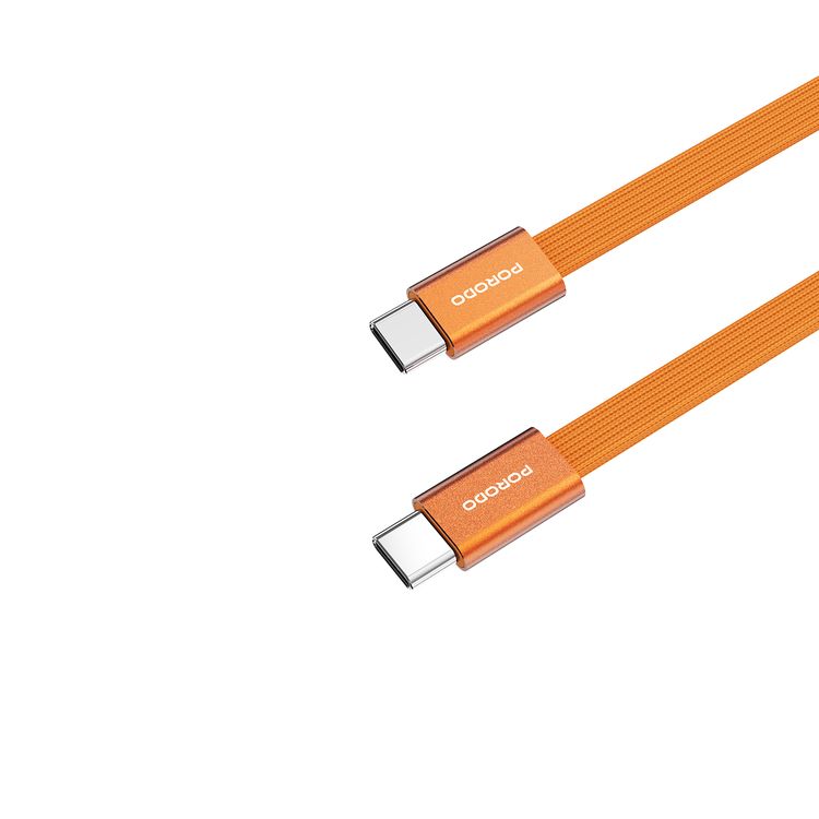 Porodo High-Speed USB-C to USB-C Cable with 60W Power Delivery, Cotton Braided Jacket, Optimal Charging, Tangle-Free, 480 Mbps Data Transfer Speed, 1m Cable Length - Orange