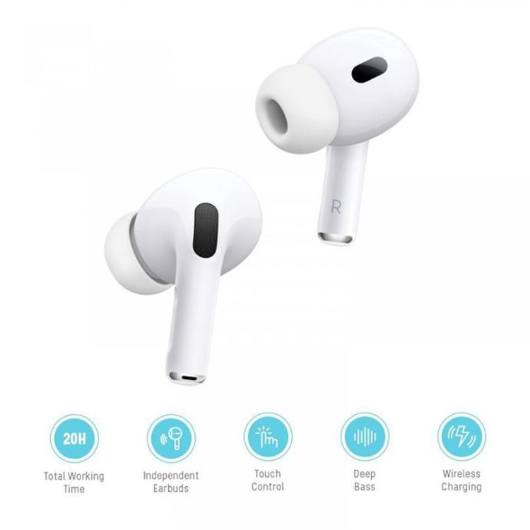 Porodo Blue Earbuds Pro 2 With Swipe Volume, 20 Hours Working Time, Wireless Charging, Deep Bass, Independent Earbuds, Touch Control -  White