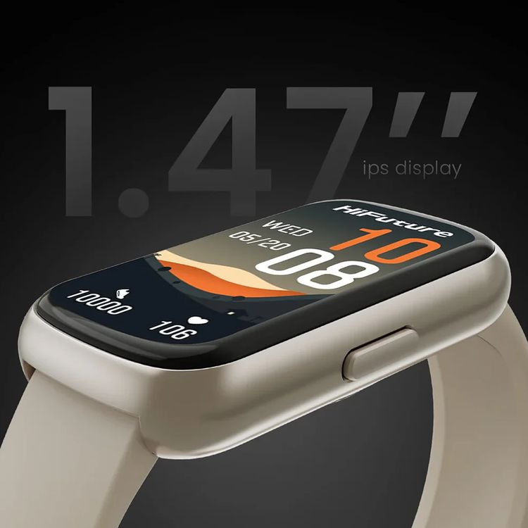 HiFuture EVO2 Smart Watch with 1.47" IPS Display, Up to 7 Days Battery Life, Health Monitoring, Calorie & Step Count, Lightweight Design - Beige