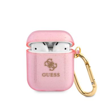 Guess Glitter Case for AirPods 1&2 Generation with Accurate Cutouts, Easy Snap-on, Drop Protection, TPU Material, Lightweight - Pink