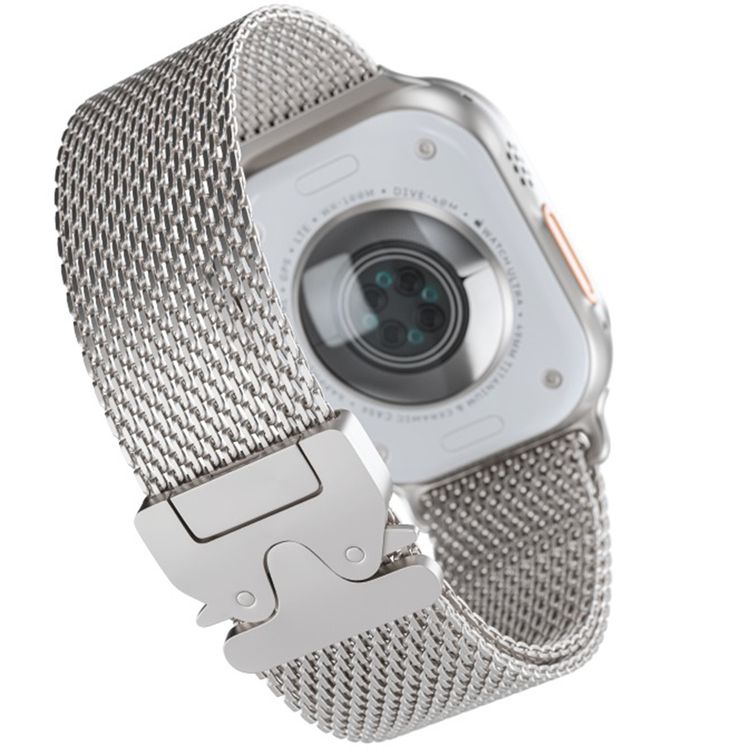 Green Lion Milanese Loop Strap for iWatch 42/44/45/46/49 mm with Stainless Steel Material, Quick Release, Adjustable Length - Silver