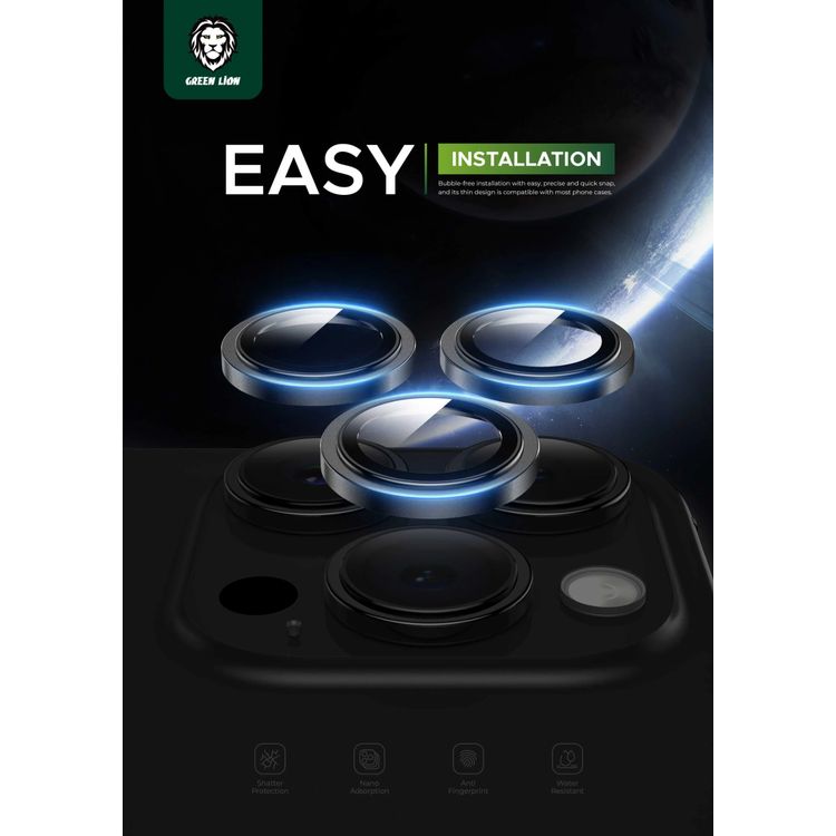 Green Lion HD Plus Camera Lens For iPhone 15 Pro/ 15 Pro Max, Anti Fingerprint & Anti Scratch, High Transparency, Water Resistant, Shatter Protection, Anti-Glare Coating - Black 