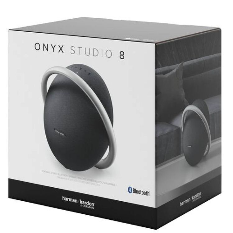 Harman Kardon Portable Bluetooth Speaker Onyx Studio 8 with Elegant Design, Self-Tuning, Eco-friendly Materials, Built-in Dual Microphone, Stereo Sound with Two Speakers - Black