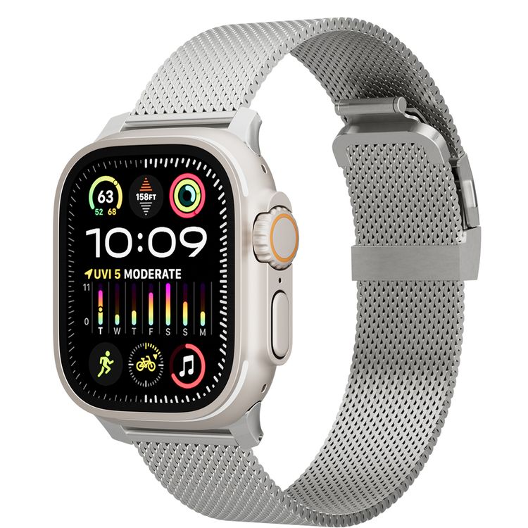 Levelo Ferra Milanese Watch Strap with Adjustable Length, Compatible with 49/46mm Smartwatches & Apple Watch SE, Series 9, 8, 7, 6, 5, Hypoallergenic Material, 24/7 Wearability, Water-Resistant, Anti-Oxidation Technology - Titanium
